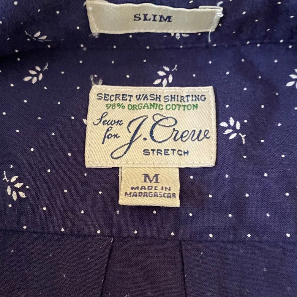NWT J.Crew Slim Fit Button Down Shirt Navy w/ Leaf Print Organic‎ Cotton Men M
